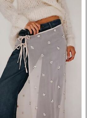 Free People Sheer Blush Embellished Wrap Skirt